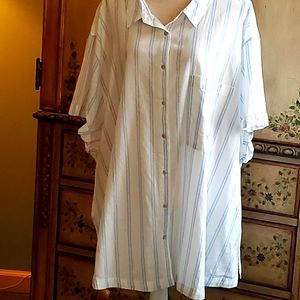 AVA & VIV Top Blouse Plus 4X White Blue Stripe NWT